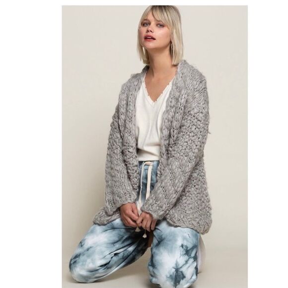 𝅺chunky Knit Open Front Cardigan in Gray - Picture 9 of 14